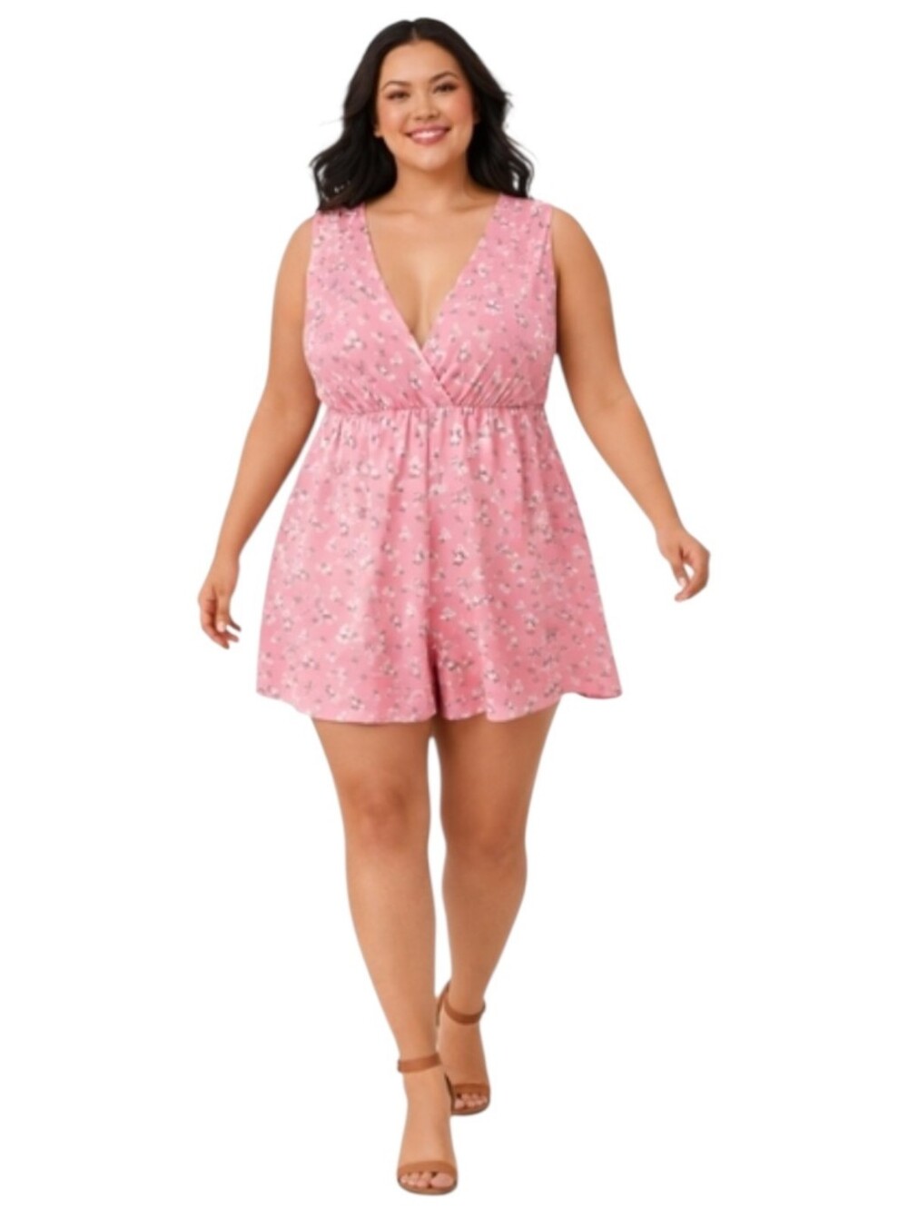 Torrid Retro Chic Size 22 Pink Floral Sleeveless V-Neck Lined Romper NWT